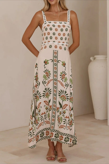 Linen Lace Trim Spaghetti Strap Boho Dress