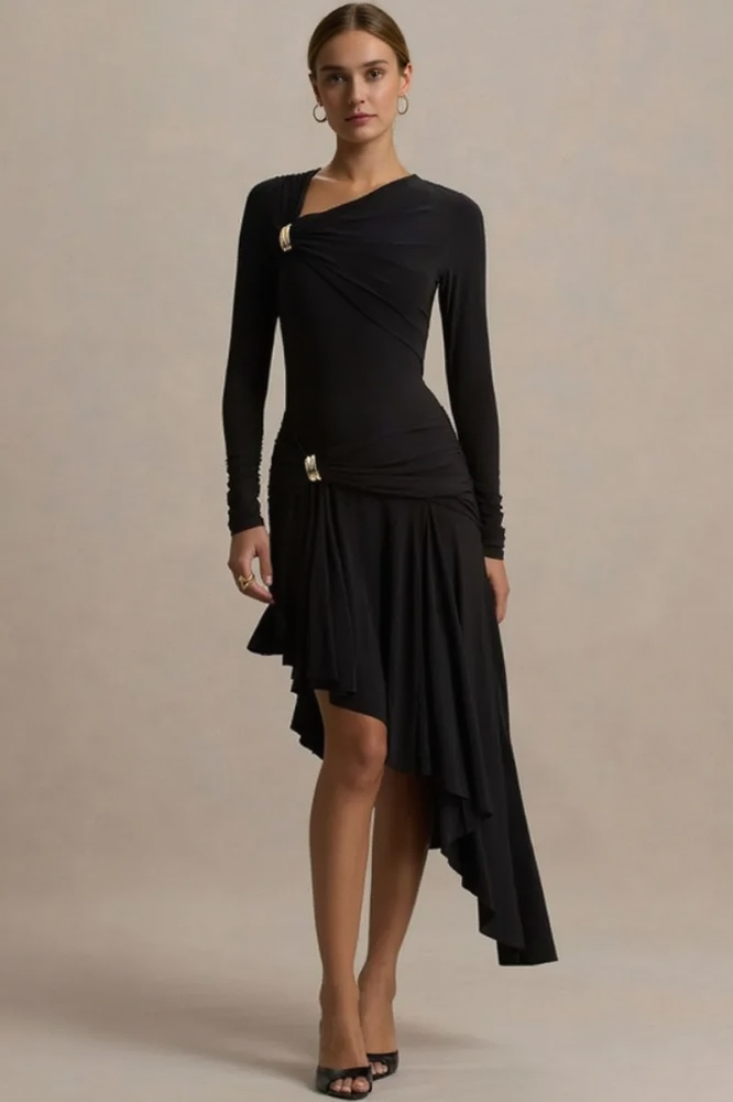 Sexy Ruched Asymmetrical Bodycon Party Dress