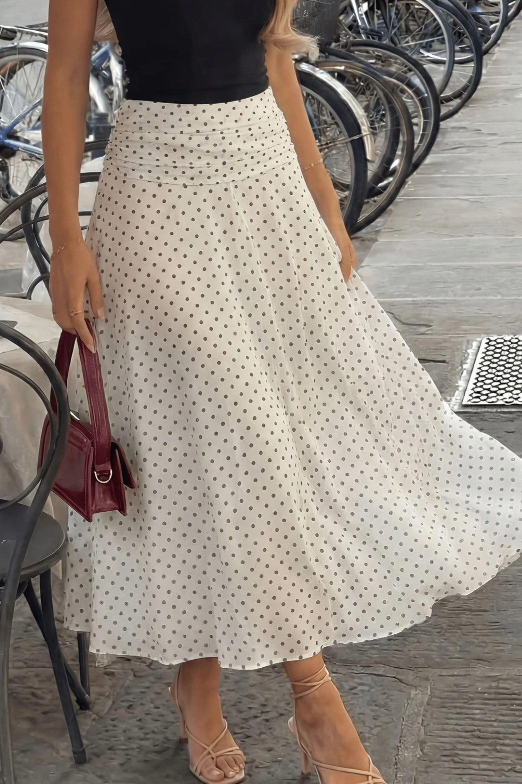 Polka Dot Sheer A-line Midi Skirt