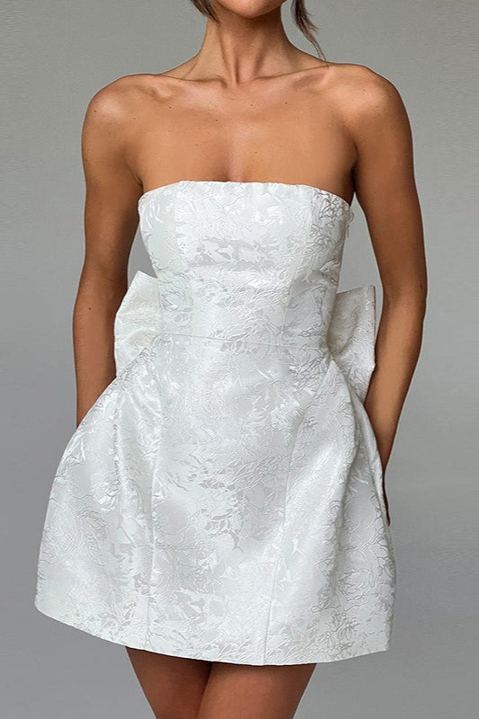 Bow Detail Jacquard Mini Birthday Dress