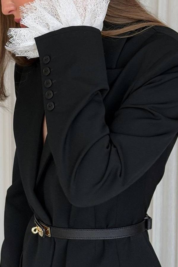 Lace Patchwork Waist-Defining Suit Dress