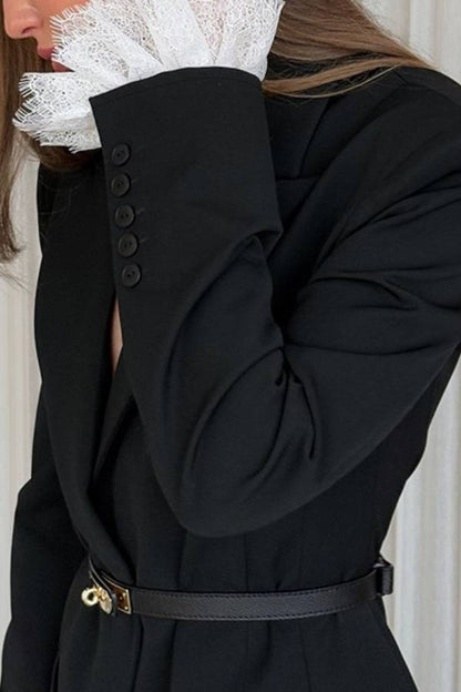 Lace Patchwork Waist-Defining Suit Dress