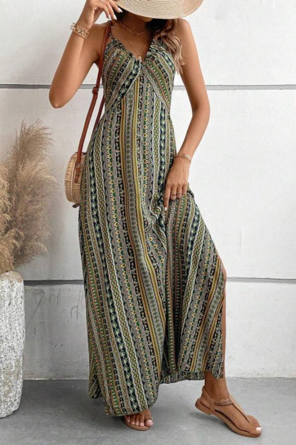 Bohemian Ethnic Print Spaghetti Strap Maxi Dress