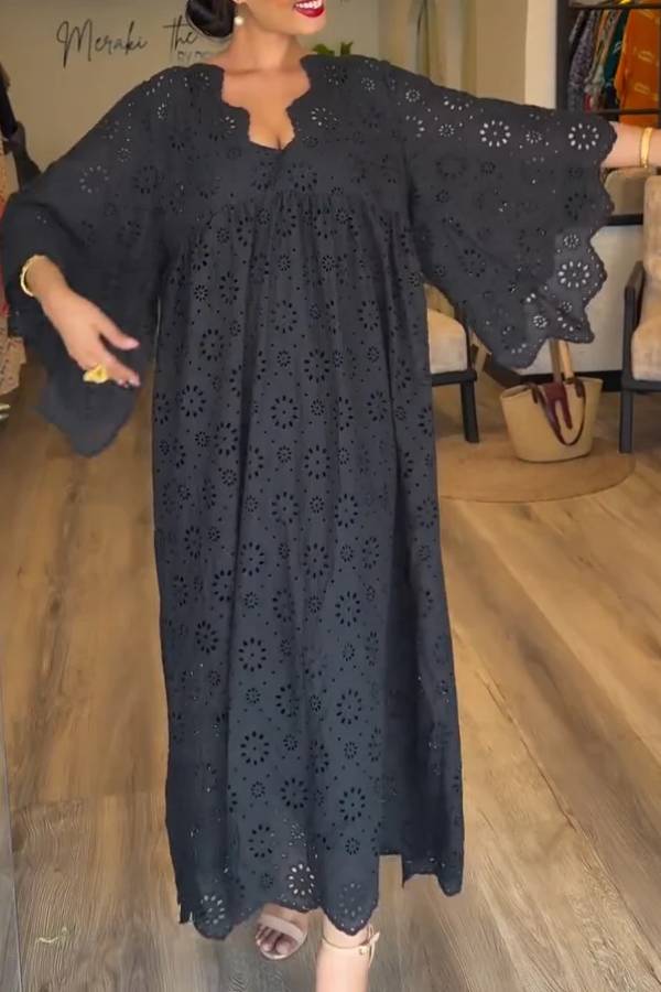 Elegant Black Hollow Pattern Dress