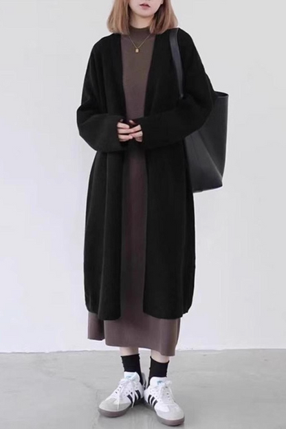 Slouchy Knit Oversized Thick Knee-Length Overcoat