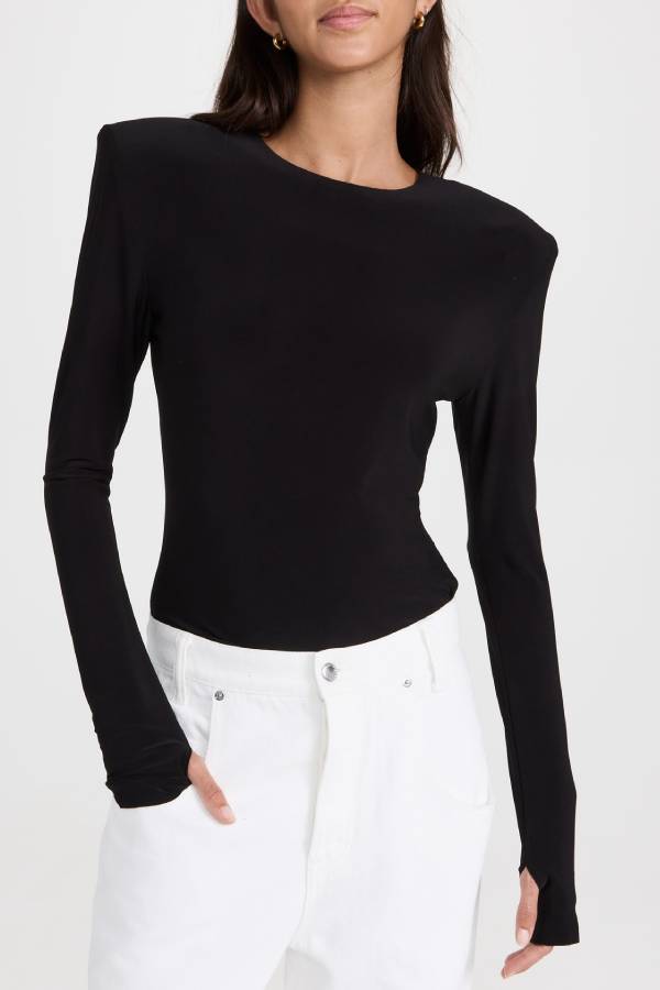 Shoulder Pad Long Sleeve Crew Top