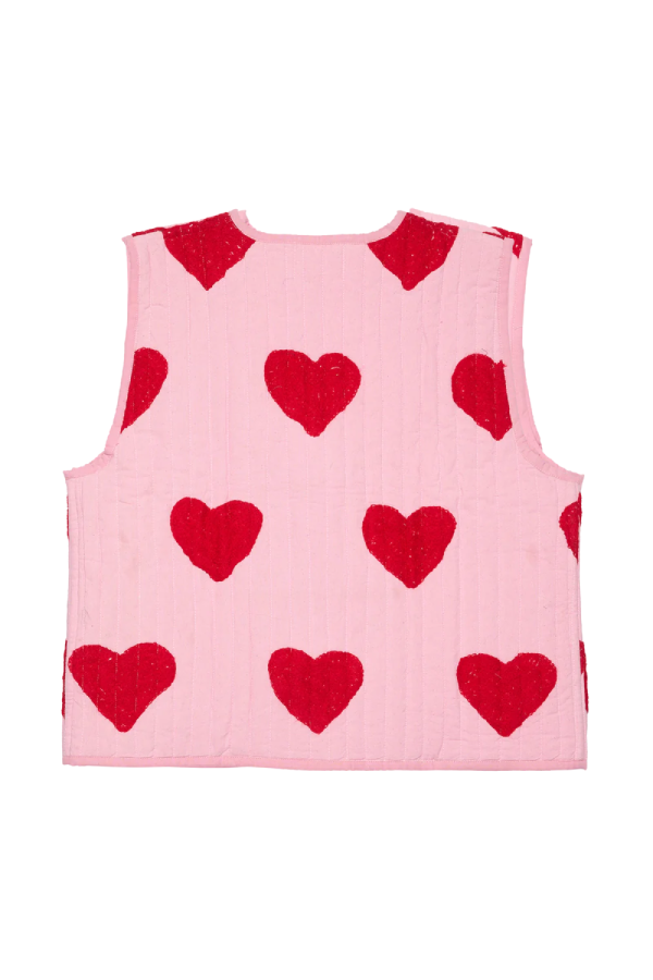 Red Heart Print Lace-up Vest