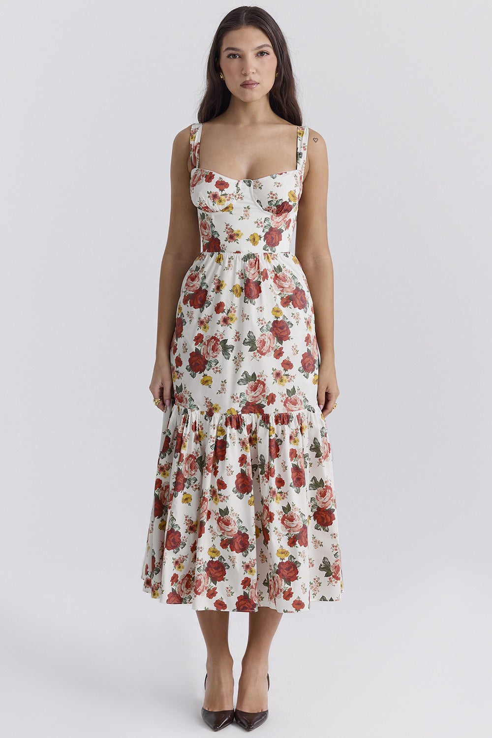 Floral Tiered A-Line Spaghetti Strap Floral Dress