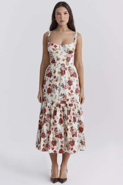 Floral Tiered A-Line Spaghetti Strap Floral Dress