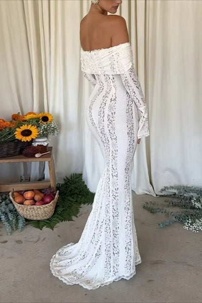 Off Shoulder Lace High Waist Prom Dress