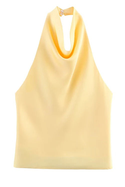 Chic Halter Cowl Neck Sleeveless Satin Top