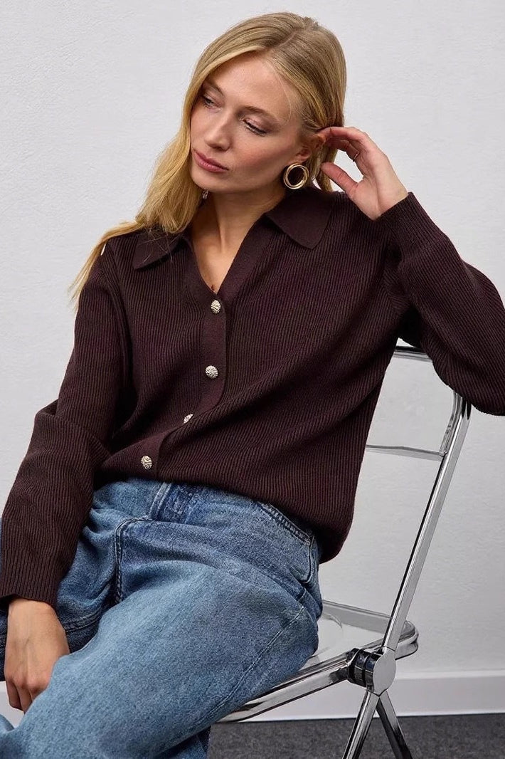 Single Button V-Neck Knit Sweater
