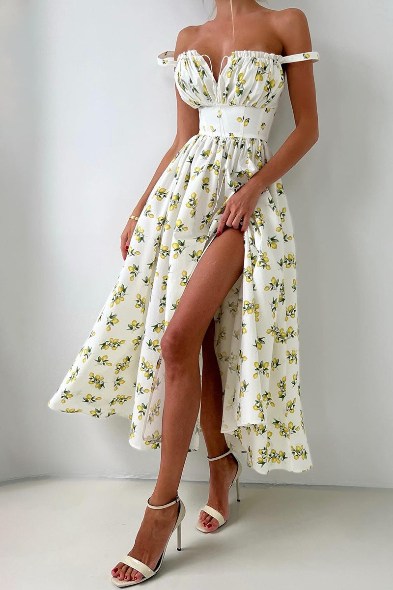 Low Neck Strap High Waist Slit Floral Dress