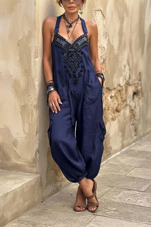 Aria Boho Chic Embroidered Jumpsuit