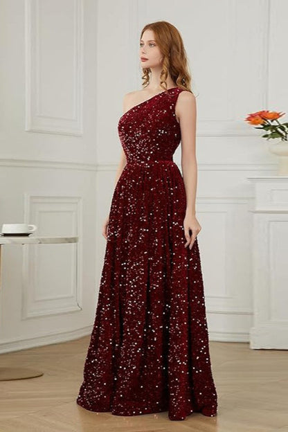 Sequin One Shoulder Maxi Prom Dress