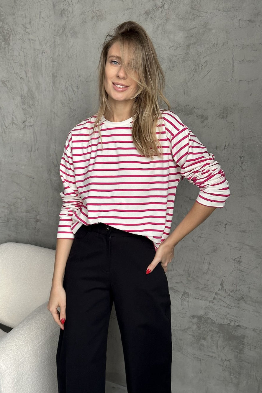 Cotton Striped Crew Neck Long Sleeve Tee