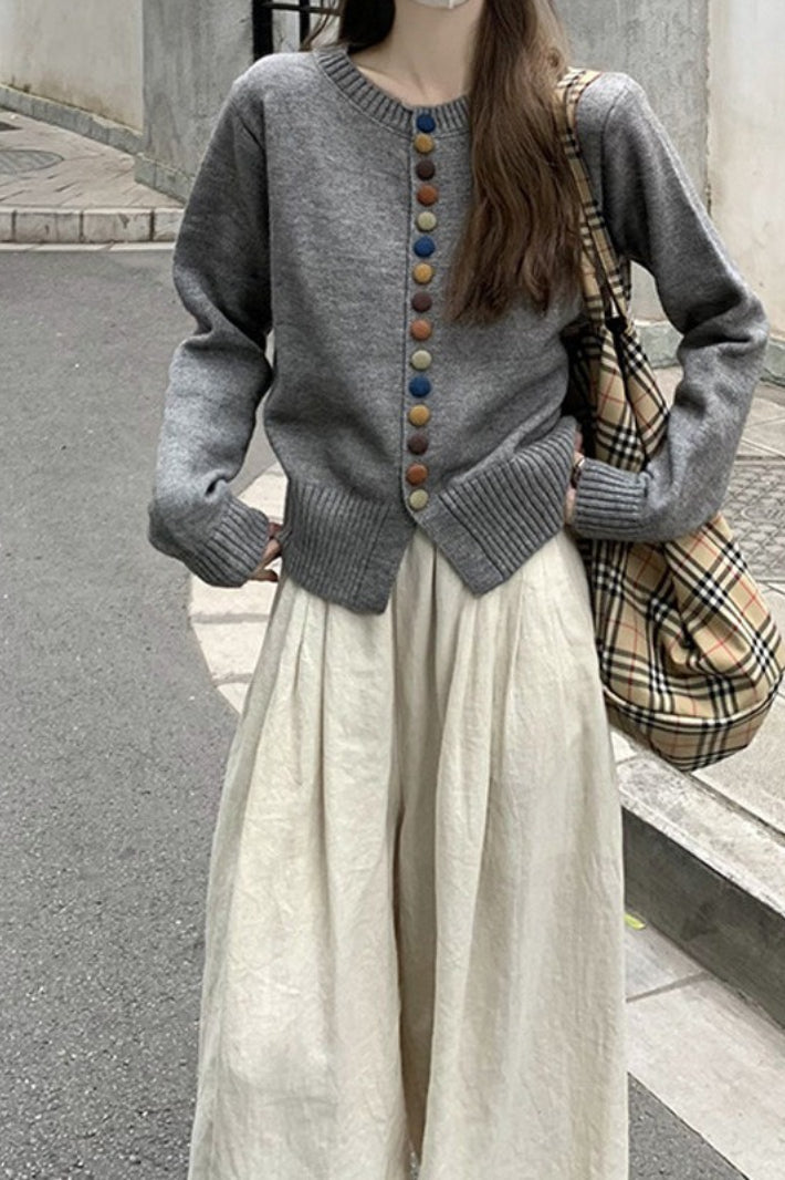 Round Neck Color Button Cardigan