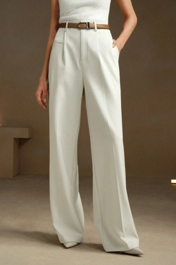 High Waist Fluid Long Straight Pants