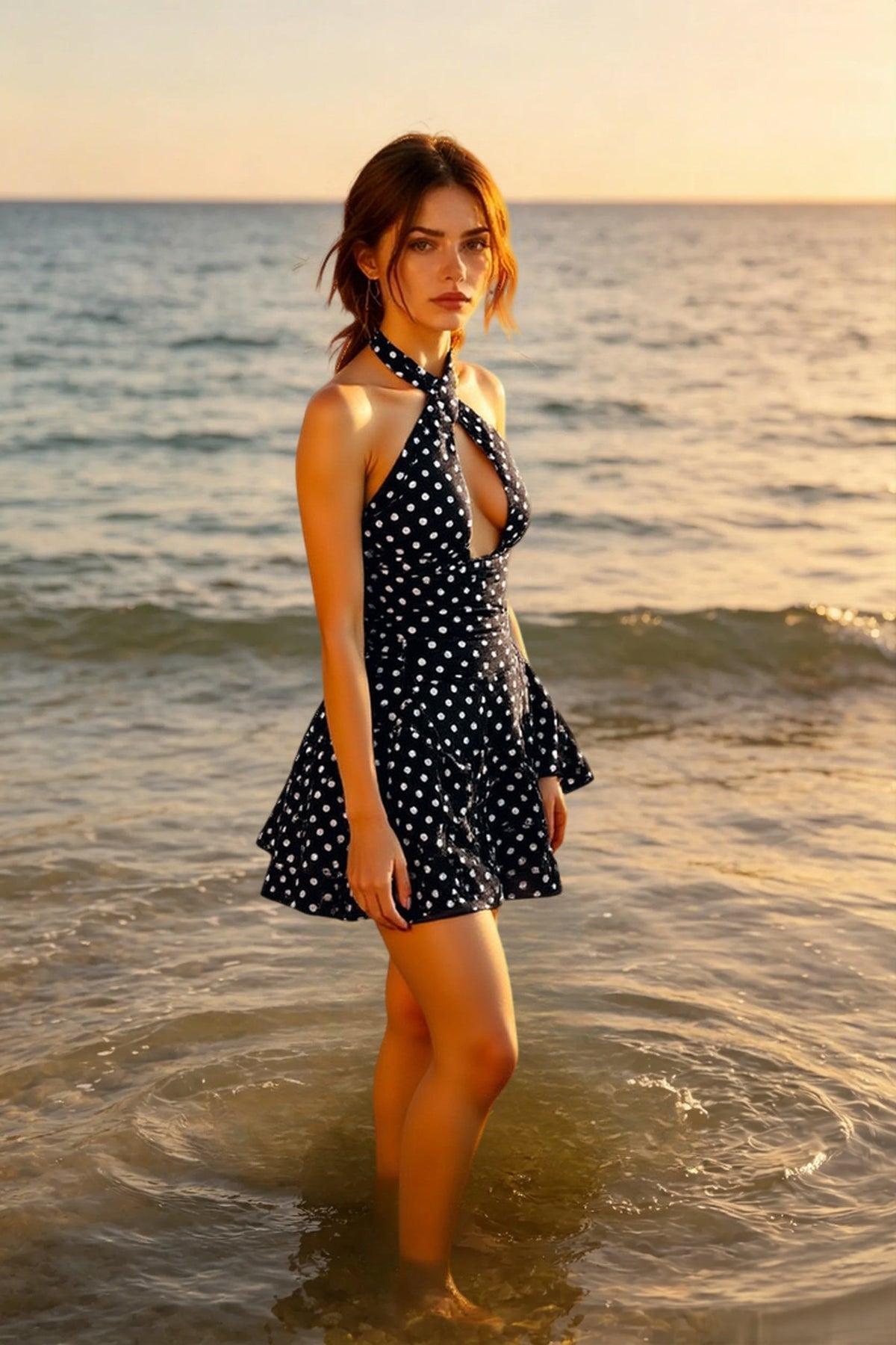 Polka Dot Halter Backless Bodycon Mini Dress