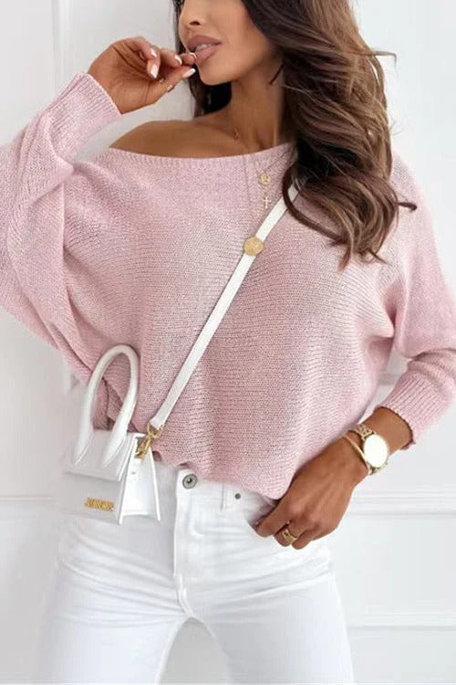 Boat Neck Bow Back Cut Out Pullover Sweater
