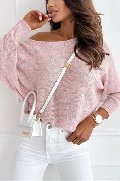 Boat Neck Bow Back Cut Out Pullover Sweater