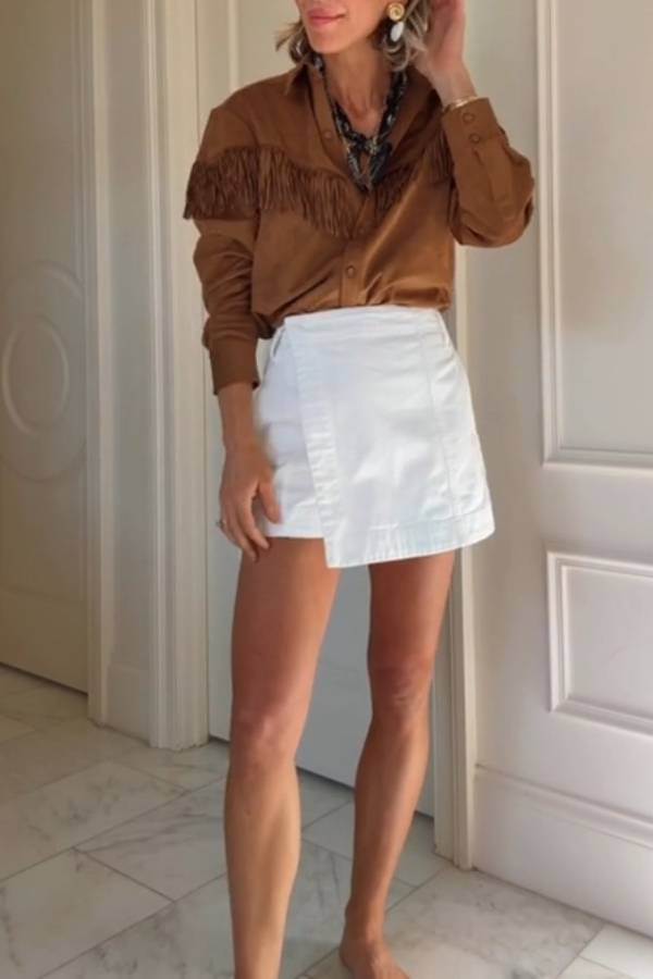 Irregular white A-line skirt