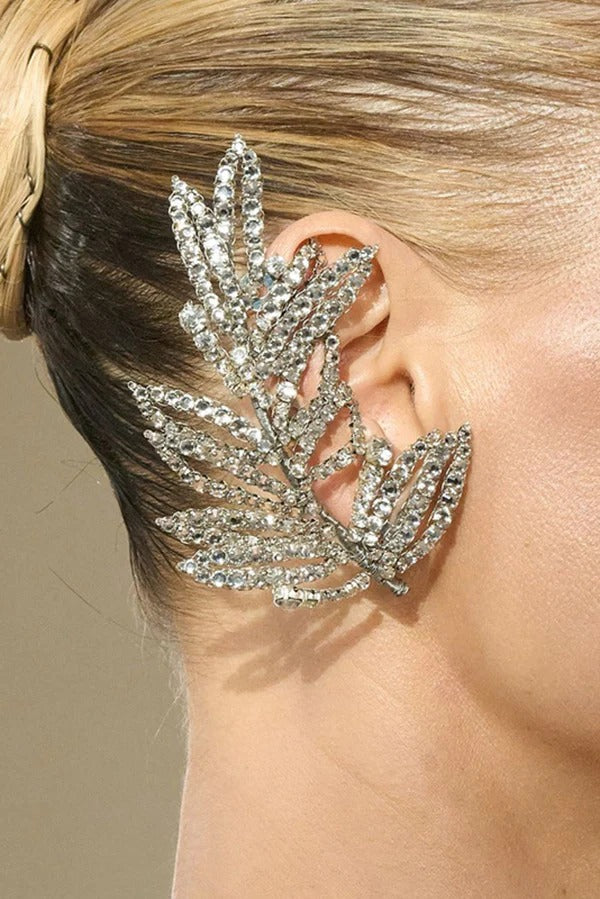 Rhinestone Leaf Ear-Cuff Earrings