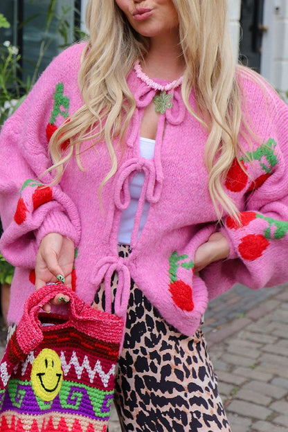 Cherry Embroidered Cardigan Sweater