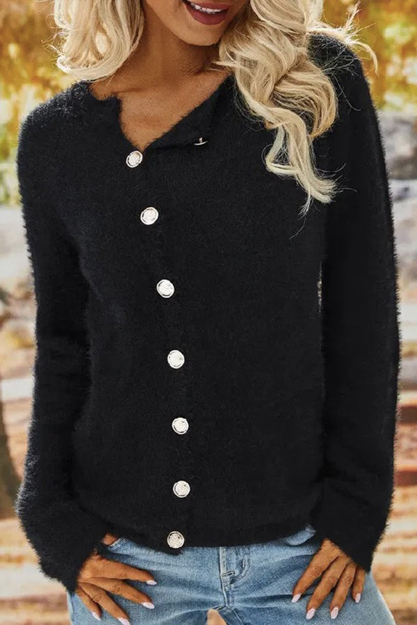 Solid Color Single-breasted Sweater Cardigan