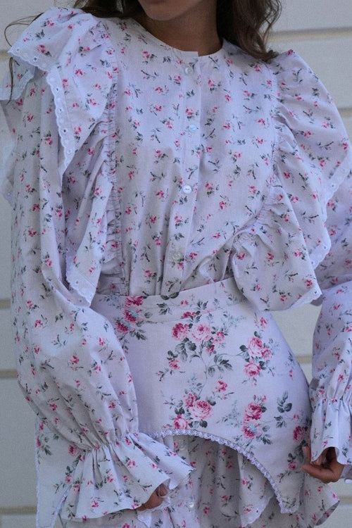 Romantic Ruffled Long Sleeve Mini Floral Dress