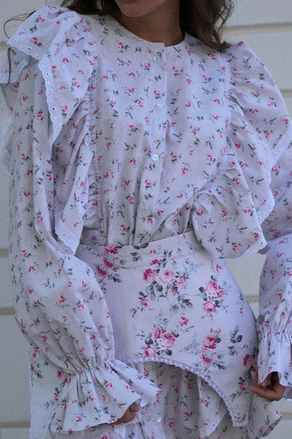 Romantic Ruffled Long Sleeve Mini Floral Dress