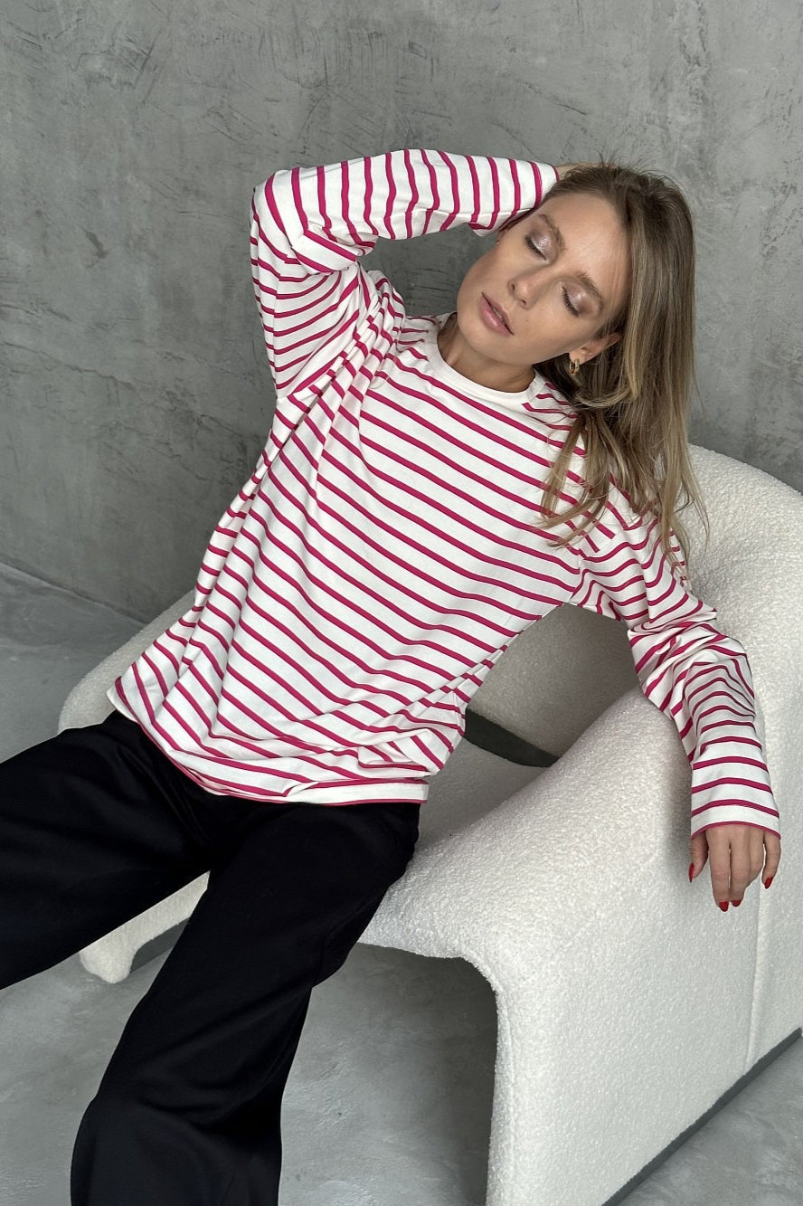 Cotton Striped Crew Neck Long Sleeve Tee