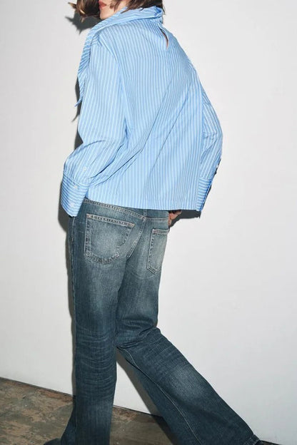 Meliora Striped Multi Position Scarf Long Sleeve H-line Shirt
