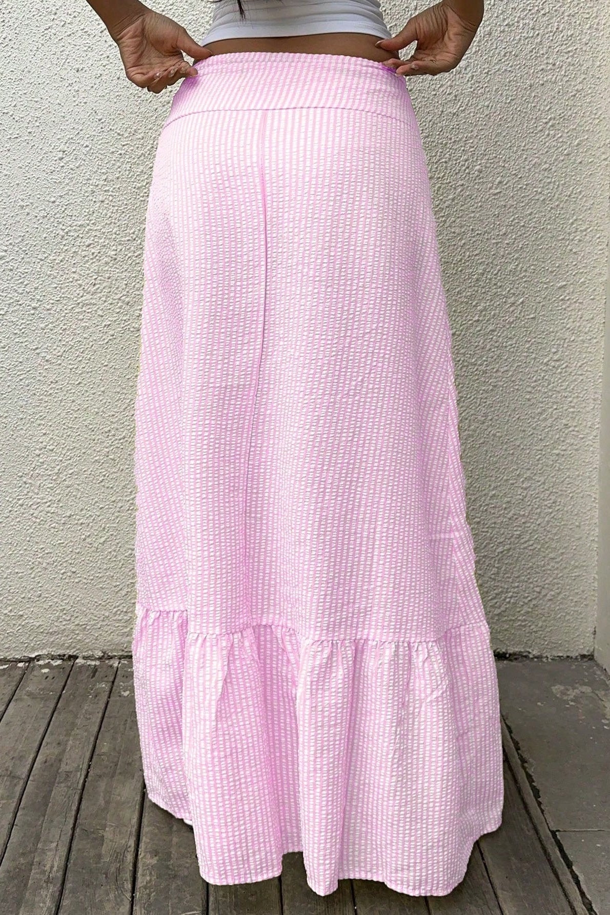 High-Waisted Striped Casual Skirt