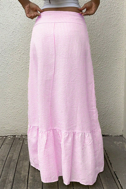 High-Waisted Striped Casual Skirt