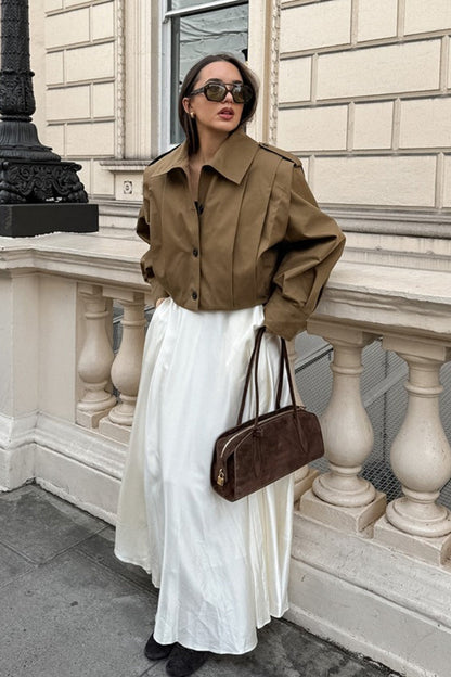 Pleated Notch Collar Russet Coat