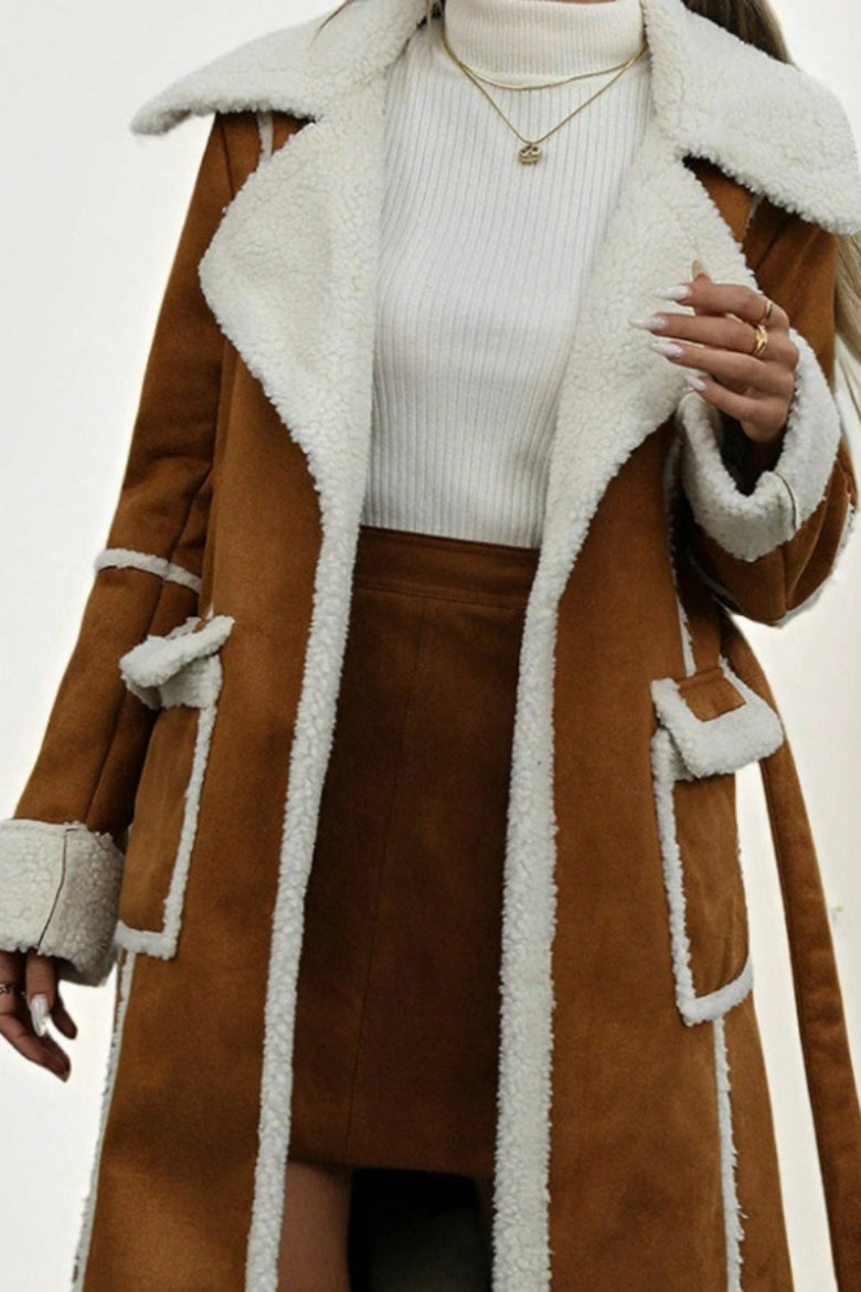 Long Shearling Lined Plush Overcoat