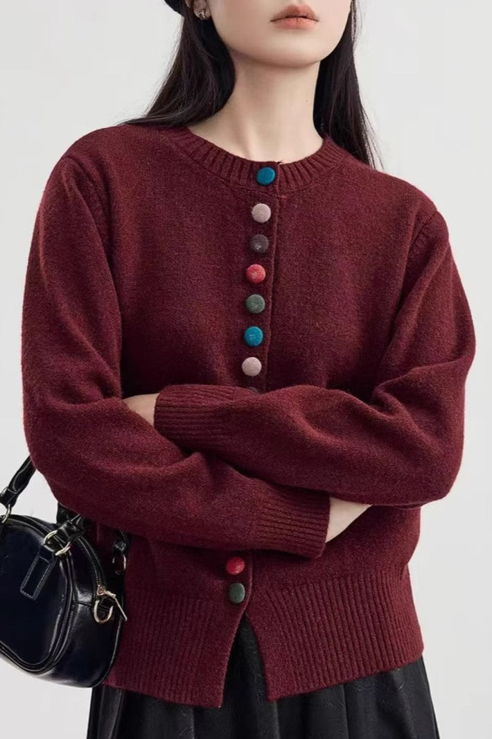 Round Neck Color Button Cardigan