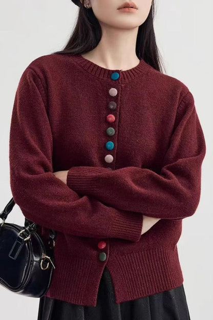 Round Neck Color Button Cardigan