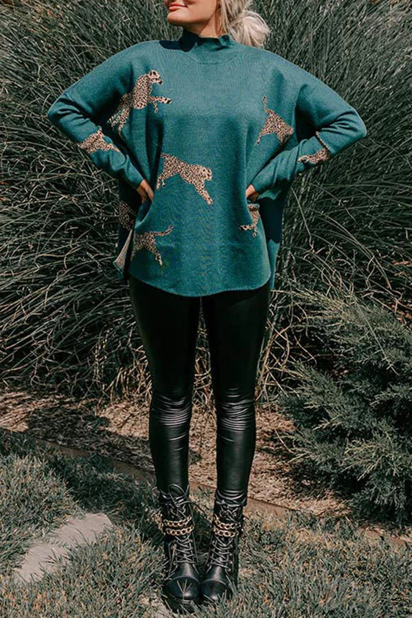 COZY AND KIND LEOPARD SLIT RELAXED SWEATSHIRT