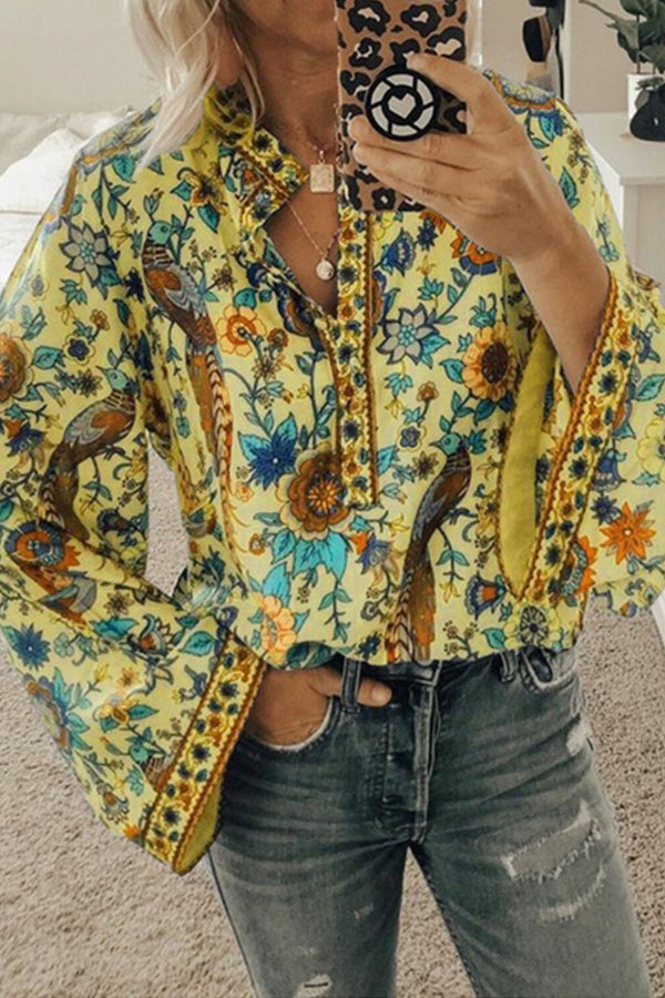 Peacock Loose Shirt Button Long Sleeve Shirt