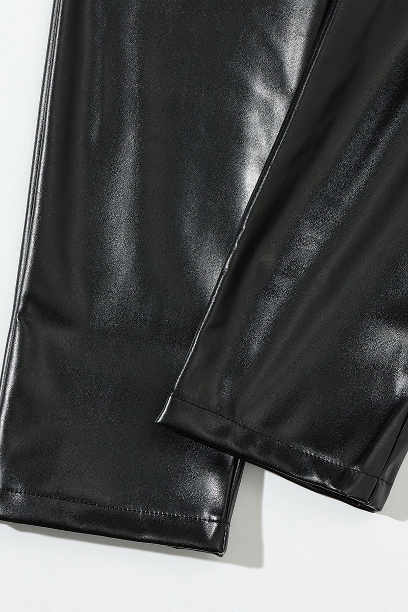 PU Leather Front Zipper Slim Fit Pants