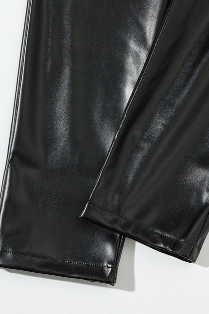 PU Leather Front Zipper Slim Fit Pants
