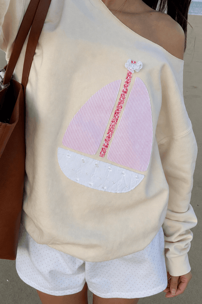 Sailboat Patchwork Off Shoulder Sweatshirt