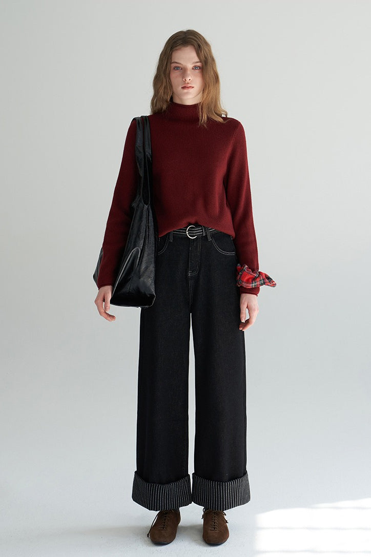 Mock Neck Fleece Lined Knit Top
