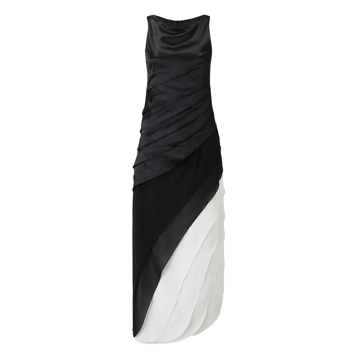 Bateau Neck Diagonal Tiered Patchwork Chiffon Maxi Gown