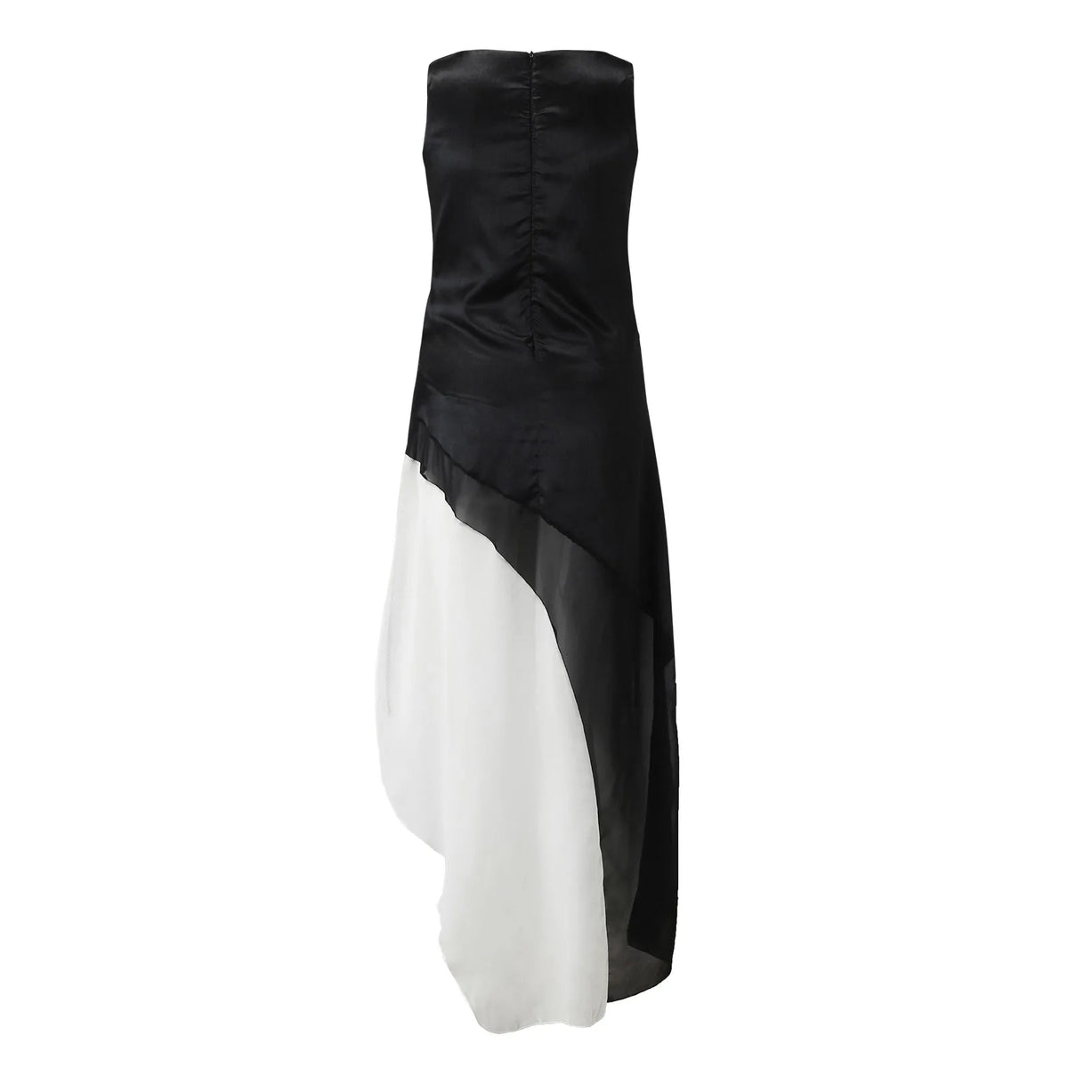 Bateau Neck Diagonal Tiered Patchwork Chiffon Maxi Gown