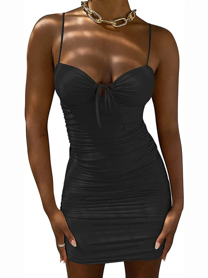New Summer Cut Out Ruched Spaghetti Mini Club Midi Dresses
