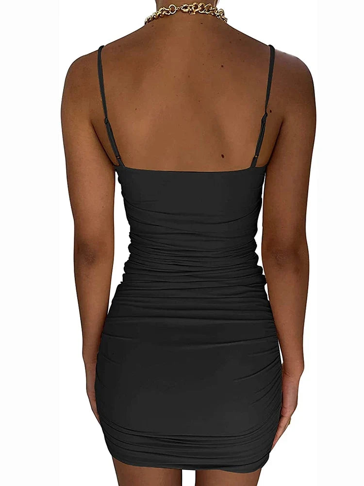 New Summer Cut Out Ruched Spaghetti Mini Club Midi Dresses