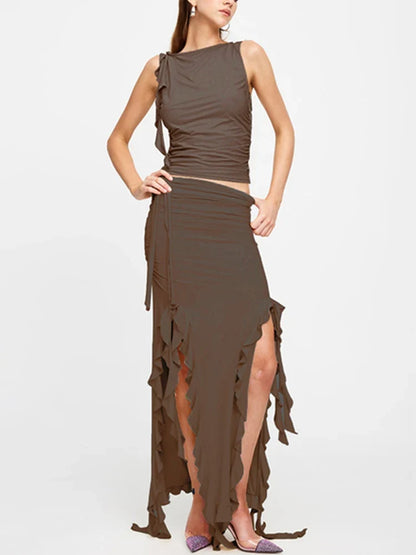 Fashion Party Ruffles Maxi Split Skirt